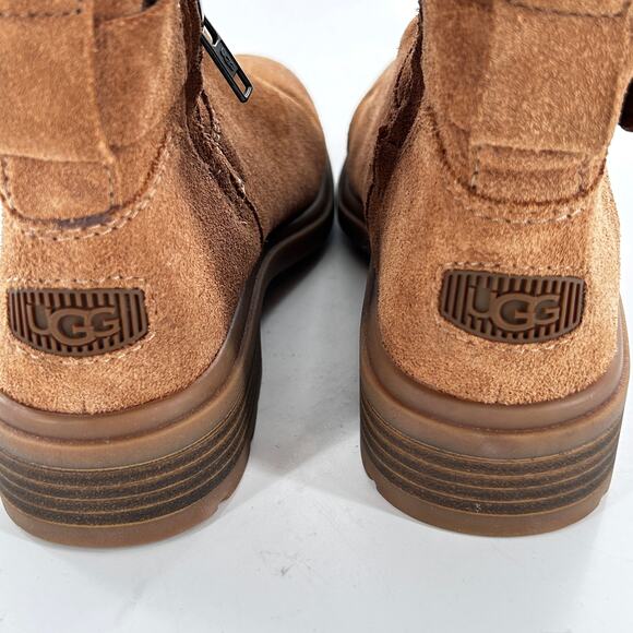 Ugg Harrison Suede Cuff Boots 6 Chestnut Tan NWOT Shearling Waterproof Moto - Picture 3 of 8